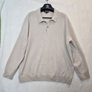 The Commons 100% Cashmere Sweater Polo Johnny Collar Light Tan Beige XXL